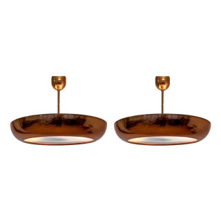 Bauhaus Copper Pendant Lights from Napako, 1940s, Set of 2 For Sale