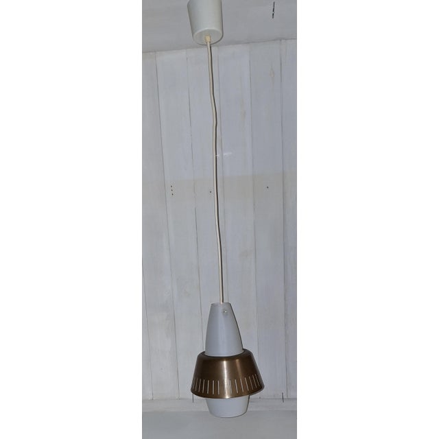 Vintage Pendant Lamp with Opaque White Glass Shade, 1960s, in Very Good conditions. Designed 1960 to 1969 Up to 250V...