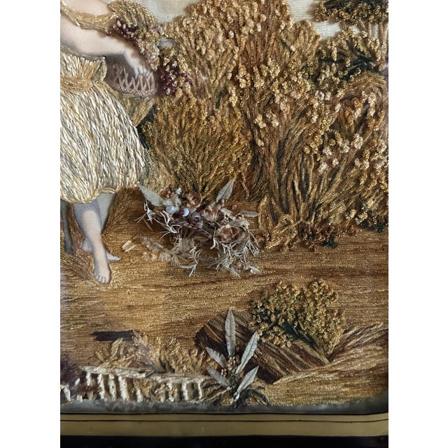 Mid 19th Century Antique Victorian c.1850s Carved Rosewood Embroidered Silk Fireplace Pole Screen For Sale - Image 5 of 11