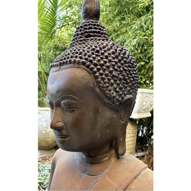 Asian Antique Antique Bronze Meditating Uthong Style Buddha Statue - Ayutthaya Influence For Sale - Image 3 of 12