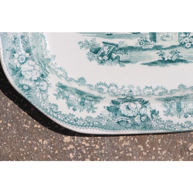 19th Century Antique "Wood & Brownfield Grecian Statue" Staffordshire Transferware Platter For Sale - Image 5 of 11