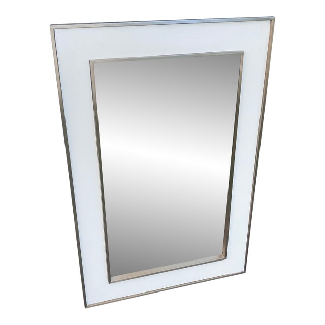1970s Lacquered Wood and Brass Mirror 16 by 24” For Sale
