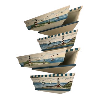 Beach Motif Hand Painted Floating Corner Shelves - Set of 4 For Sale
