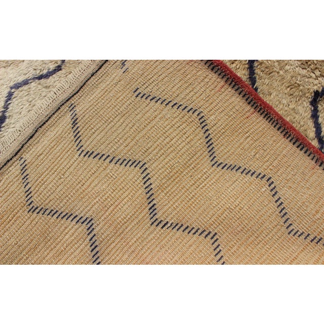 Mid 20th Century Mid 20th Century Vintage Tulu Rug With Modern Design in Off Taupe Color and Dark Blue Lines For Sale - Image 11 of 12
