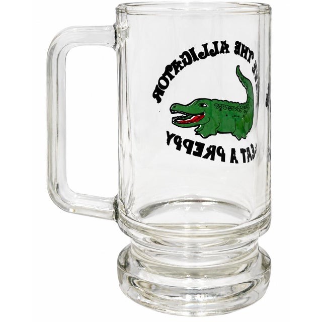 Glass Vintage "Save the Alligator Eat a Preppy" Glass Stein For Sale - Image 7 of 9