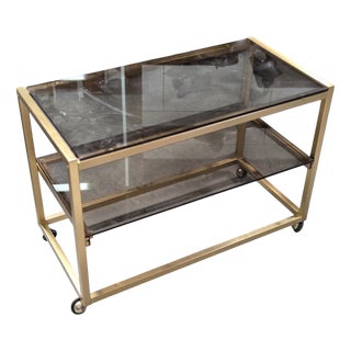 Vintage Gilded Metal Trolley on Wheels by Pierre Vandel, 1970 For Sale