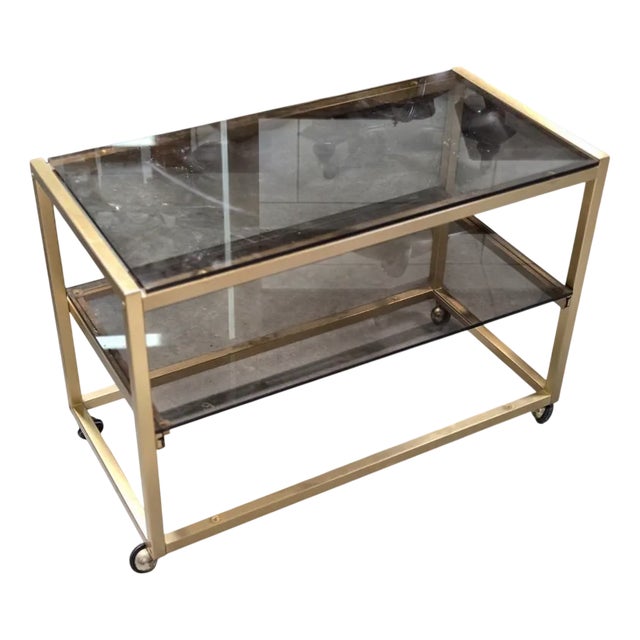 Vintage Gilded Metal Trolley on Wheels by Pierre Vandel, 1970 For Sale