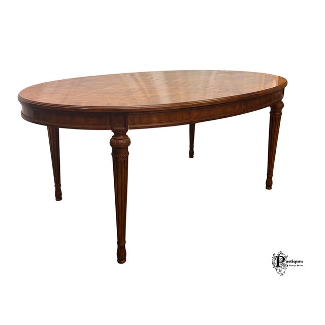 Vintage Drexel Heritage Laurette Collection French Provincial Style Mahogany Parquet Extension Dining Table For Sale - Image 9 of 12