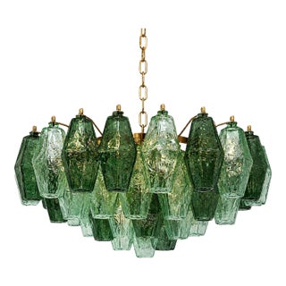Poliedro Murano Glass Green Chandelier With Gold Metal Frame From Simoeng For Sale