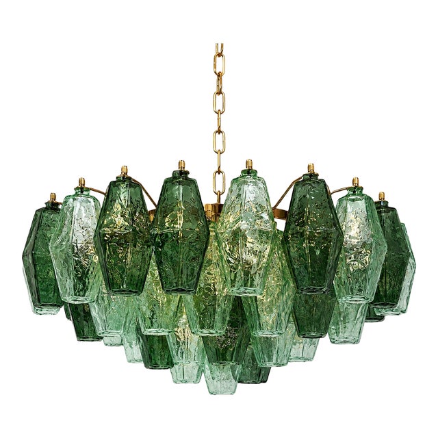 Poliedro Murano Glass Green Chandelier With Gold Metal Frame From Simoeng For Sale