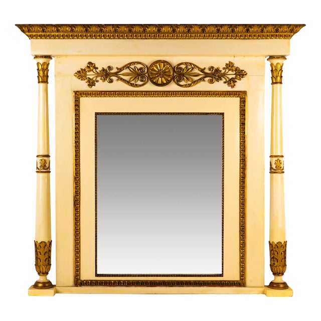 Italian Neoclassical Fireplace Mirror in Ivory Lacquer and Giltwood attributed to Luigi Canonica, Lombardy, Early 19th Century For Sale