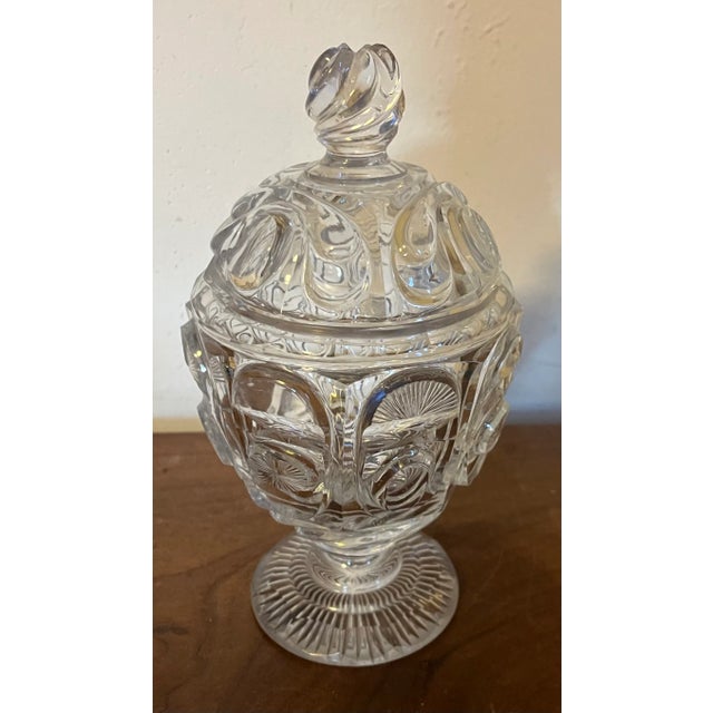 French Antique 19th Century French Belle Epoque Cut Crystal Glass Urn and Cover For Sale - Image 3 of 12