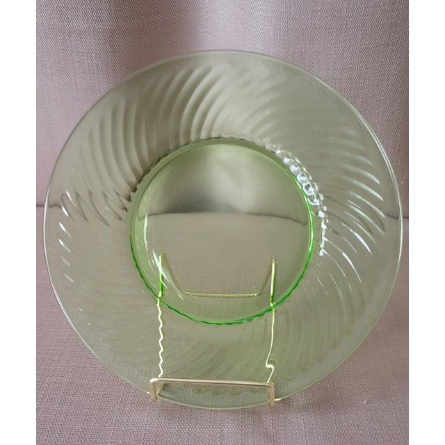 Transparent Green Uranium Glass Salad Plates Set of 6 Early 20th Century For Sale - Image 11 of 18