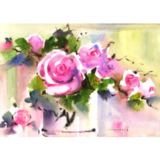 Ko Khine Thin Thar, Still Life Watercolor - Resplendent Roses For Sale