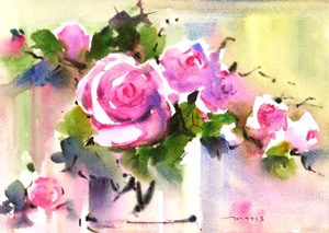 Ko Khine Thin Thar, Still Life Watercolor - Resplendent Roses