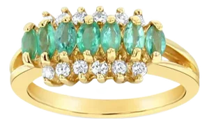 One Carat Marquise Emerald & Diamond Wedding Band, Size 5.25