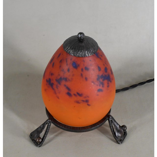 1920s 1920s Schneider French Art Deco Table Night Lamp - Orange Glass For Sale - Image 5 of 9