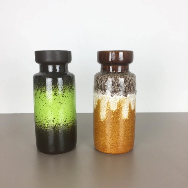 Vintage German Pottery Fat Lava Vases from Scheurich, 1970s, Set of 2 For Sale - Image 11 of 12