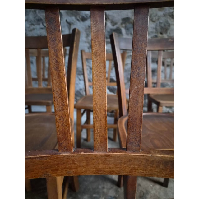 Vintage French Beech Wood Bistro Chairs, 1950s, Set of 6 For Sale - Image 13 of 18