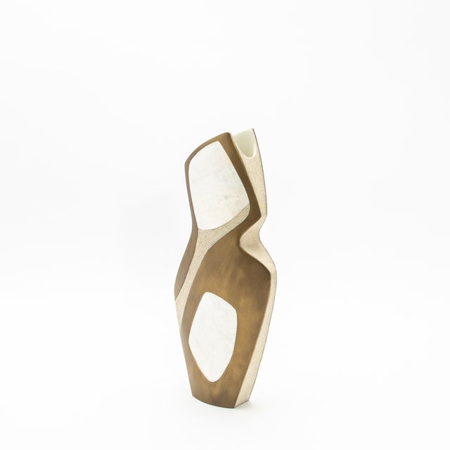 Modern Modern Vase in Shagreen With Mother of Pearl and Brass Details by R&y Augousti For Sale - Image 3 of 6