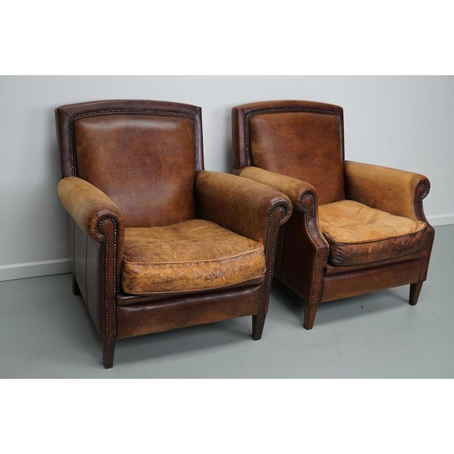 Vintage Dutch Cognac Leather Club Chairs, Set of 2 For Sale - Image 15 of 18