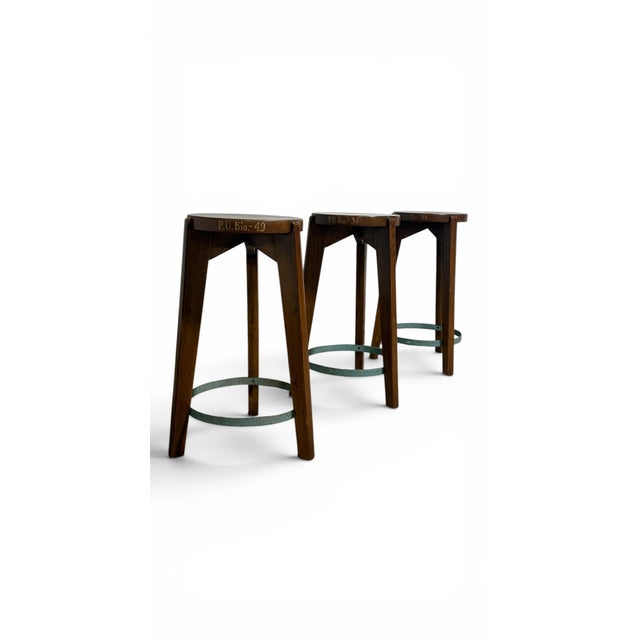 Mid-Century Modern Set of 3 - Pierre Jeanneret Teak Stools C. 1960 For Sale - Image 3 of 6
