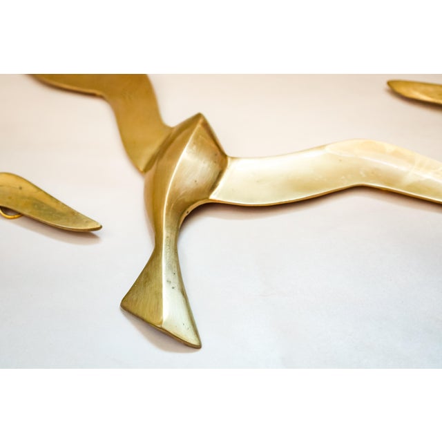 970s Mid-Century Modern Brass Flying Seagulls Wall Sculptures - Set of 3 For Sale - Image 11 of 12