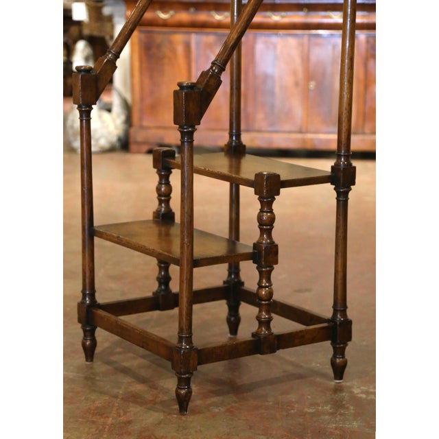French Mid-Century French Louis XIII Style Oak Library Two-Step Ladder For Sale - Image 3 of 8