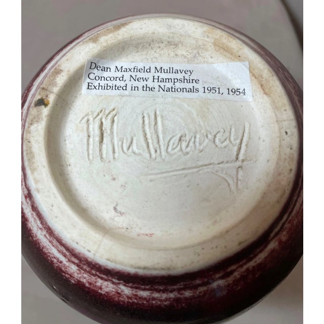 1950s Rare Vintage Handmade Dean Maxfield Mullavey Nationals Ox Blood Red Pottery Vase For Sale - Image 5 of 12
