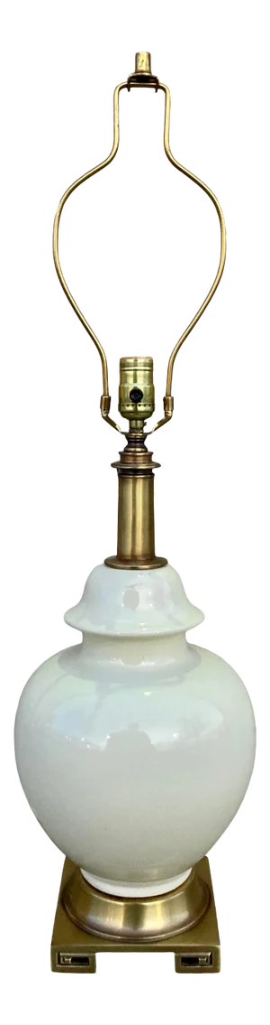 Hollywood Regency Porcelain Ginger Jar Lamp Greek Key Solid Brass Base