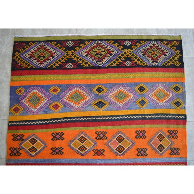Vintage Turkish Kilim Hand Woven Braided Rug For Sale - Image 4 of 8