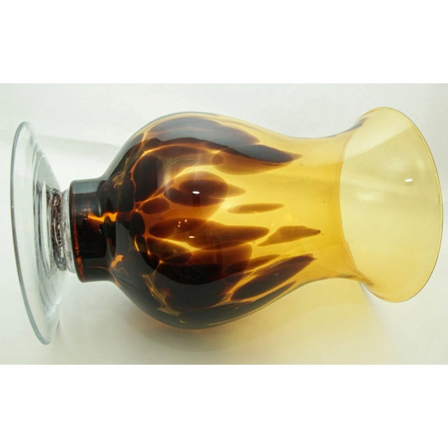 Late 20th Century Italian Tortoise Shell Blown Art Glass Footed Vase Vintage From 1970 For Sale - Image 5 of 10