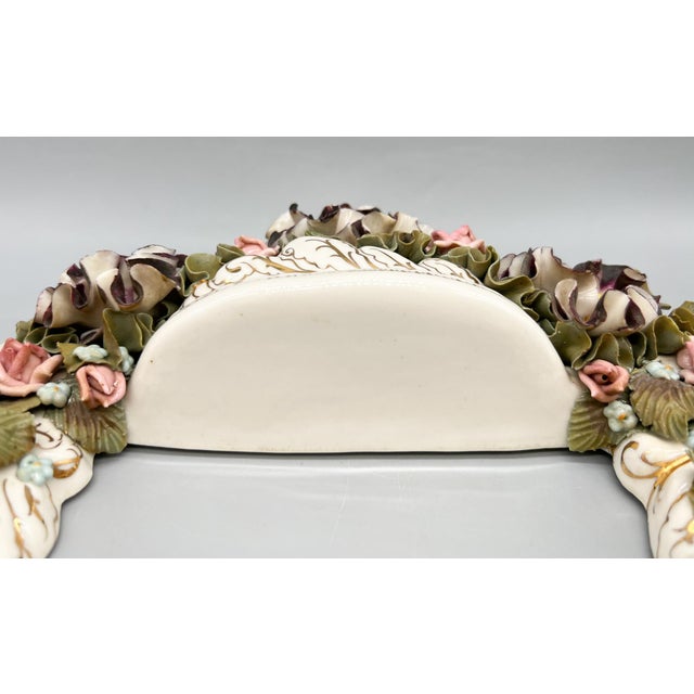 Capodimonte Mid-Century Signed Italian Porcelain Floral Wall Frame With Shelf – Italian / Romantic / Rococo Revival / Capodimonte Style For Sale - Image 4 of 15