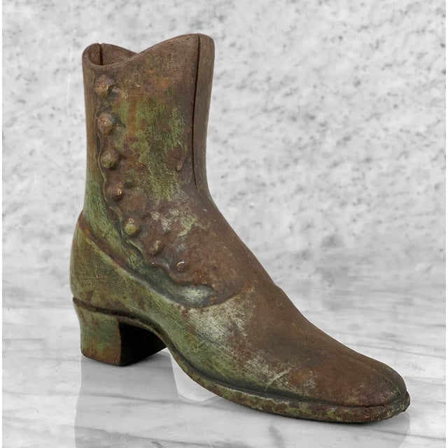Victorian Antique Traditional Cast Iron Western Boot Shoe Store Display Doorstop For Sale - Image 3 of 8