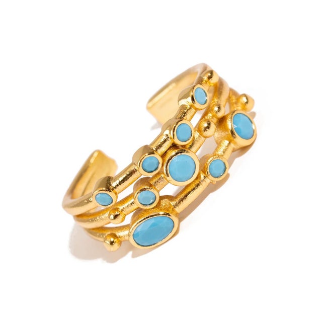 Mystic Waves Turquoise Gold Adjustable Ring, Size 8 For Sale In Miami - Image 6 of 11