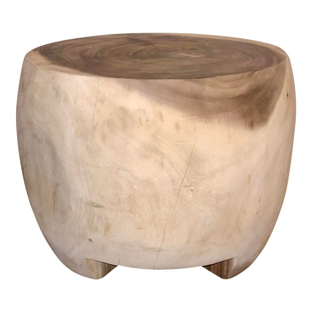 Organic Modern Solid Carved Wood Drum Accent Table Chairish