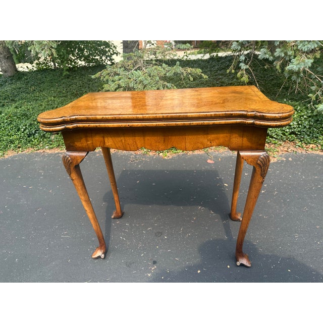 Antique George 11 Burl Wood Leather Top Games Table For Sale - Image 4 of 12