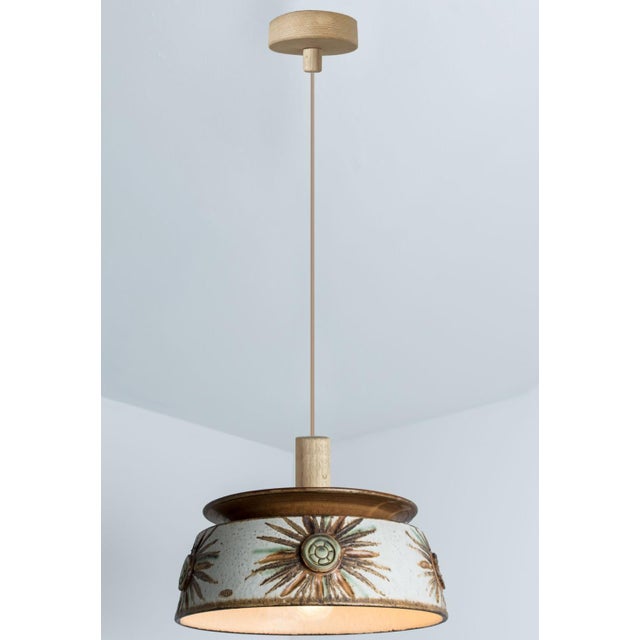 Flat Round Brown Ceramic Pendant Light, Denmark, 1970 For Sale - Image 14 of 17
