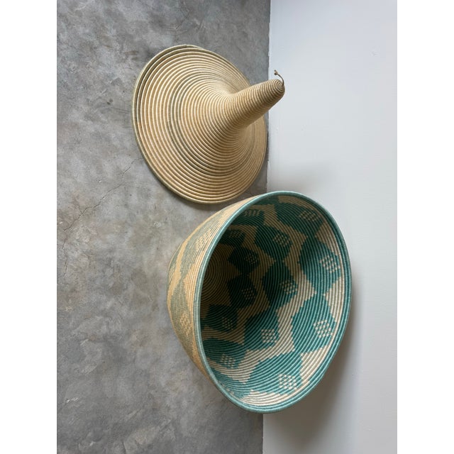 Beige Large Vintage African Style Lidded Floor Basket With Geometric Pattern For Sale - Image 8 of 11