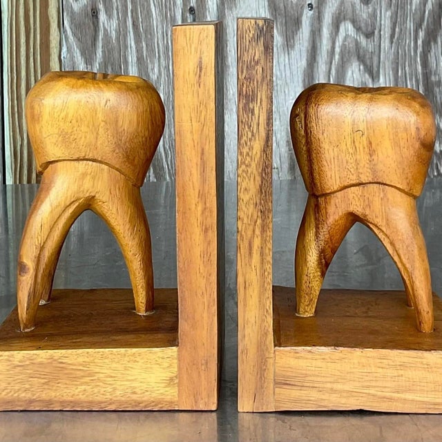 Wood Vintage Boho Tooth Bookends - a Pair For Sale - Image 7 of 13