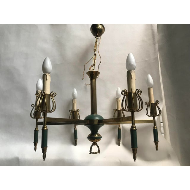 Art Deco Chandelier, 1950s, in Very Good conditions. Designed 1950 to 1959 European Plug (up to 250V).The wiring of this...