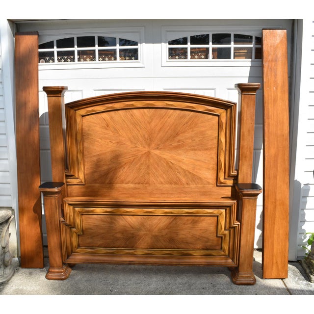 Vtg. Queen Size Wood Tuscan Style Complete Bed W/Rails For Sale - Image 16 of 17