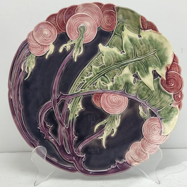 Art Nouveau Majolica Wall Plate by Schütz Blansko, 1890s For Sale - Image 5 of 11