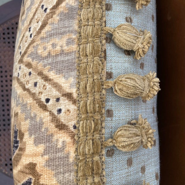 Transitional Bukhara Turkish Chenille Schumacher Square Designer Pillow With Down Feather Insert For Sale - Image 3 of 5