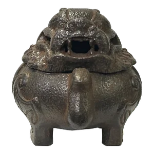 Rustic Iron Mixed Metal Lion Head Lid Ding Incense Holder Display Figure