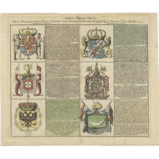 Adelbulner, Coats of Arms of the European Empires and Kingdoms with Historical Annotations, 1718, Print For Sale