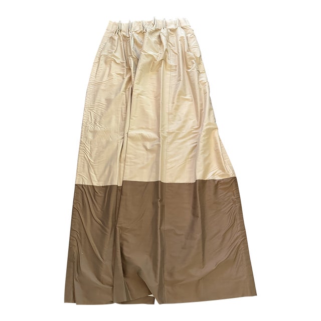 2002 Color Block Calico Corners Custom Fabric Silk Blend Fully Lined Drapery Panels - Set of 2 For Sale