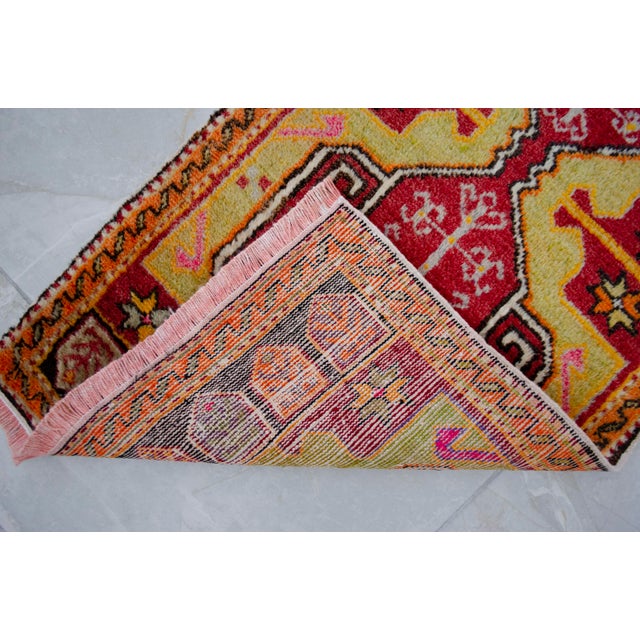 Raspberry Red 1970s Hand Knotted Small Turkish Rug, Door Mat, Entryway Rug, Bath Mat, Kitchen Decor - 1′8″ × 3′4″ For Sale - Image 8 of 14