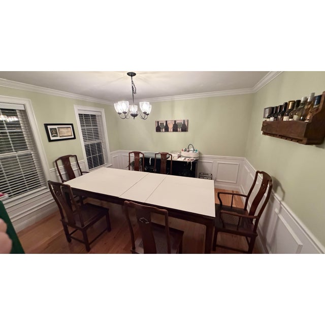 Chinoiserie 1980s Attributed Henredon Dining Room Table and Chairs For Sale - Image 3 of 12