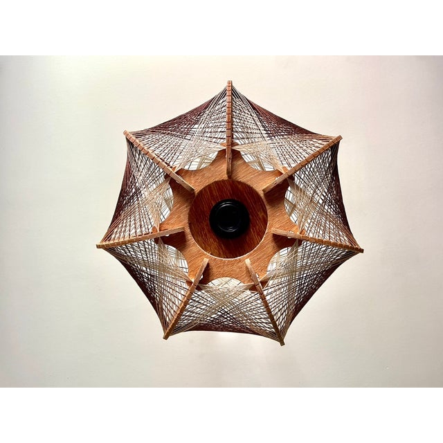 Scandinavian Pendant Light in Wood and Stretched Wire, 1970 For Sale - Image 11 of 12